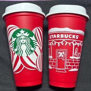Starbucks Festive Red and White Holiday PLASTIC Cups 2024 & 2025 NEW UNUSED